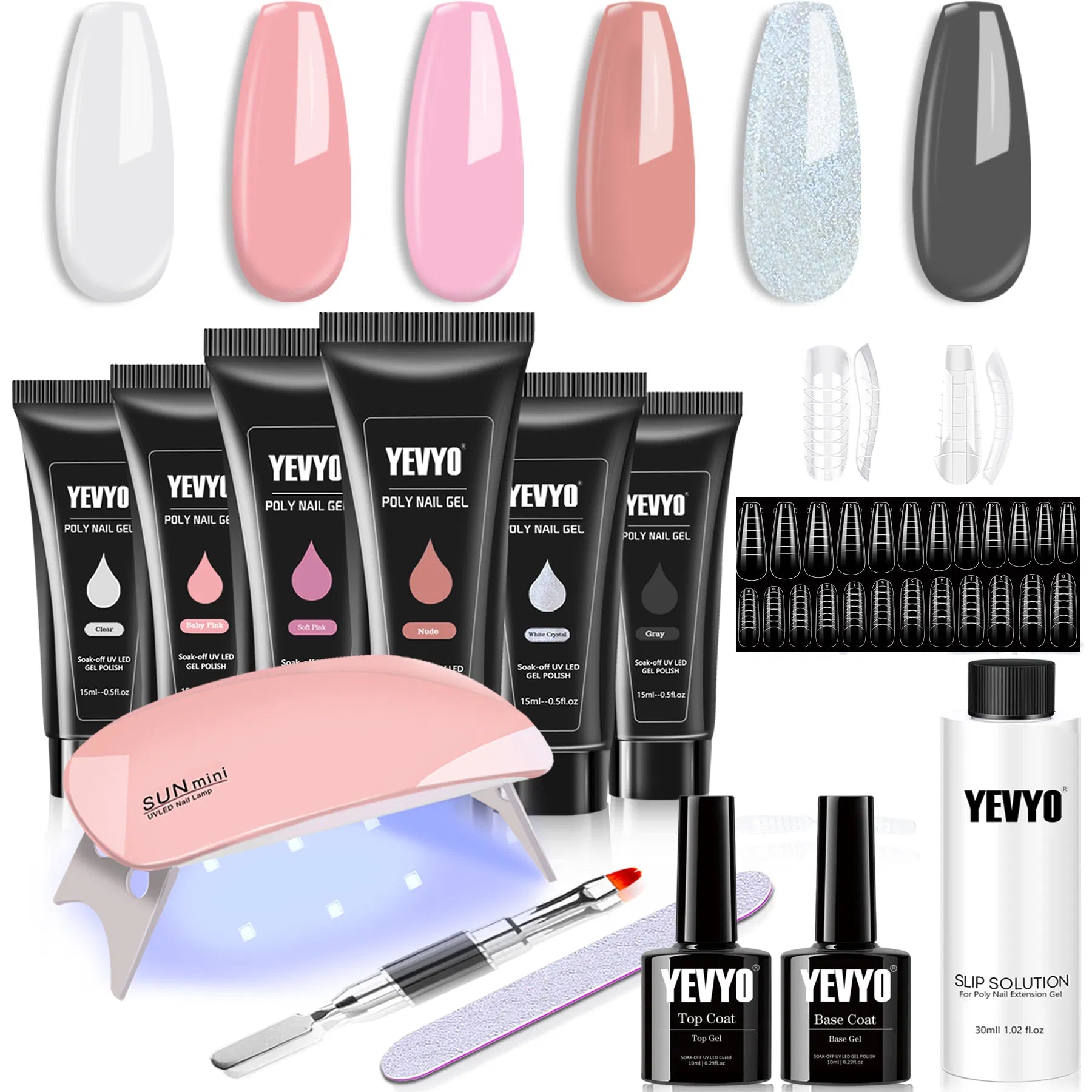 6-Pc Poly Gel Nail Kit – UV Lamp, Brushes & Forms - Opaline Glam Beauty