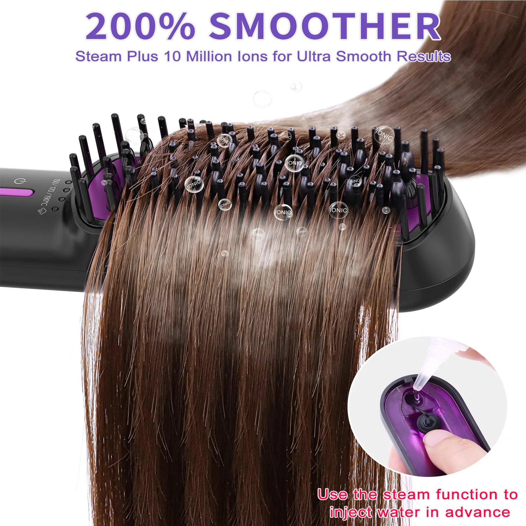 Hair Straightener Brush with Ionic & Steam Technology – Home & Salon Use - Opaline Glam Beauty