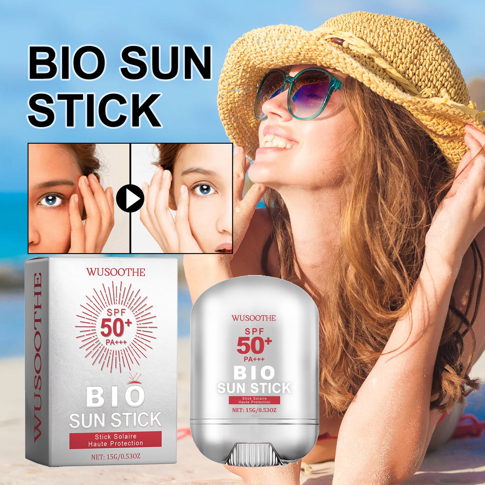 WUSOOTHE SPF50 Sunscreen Stick with Peptides, Collagen & HA - Opaline Glam Beauty