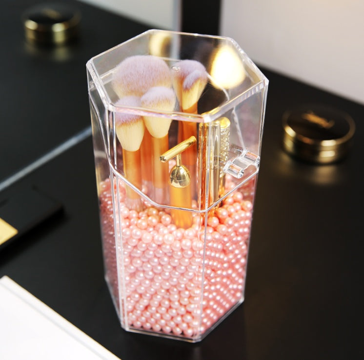 Transparent acrylic makeup brush storage bucket - Opaline Glam Beauty
