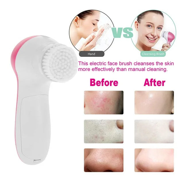 Waterproof Facial Cleansing Brush with 5 Brush Heads - Opaline Glam Beauty