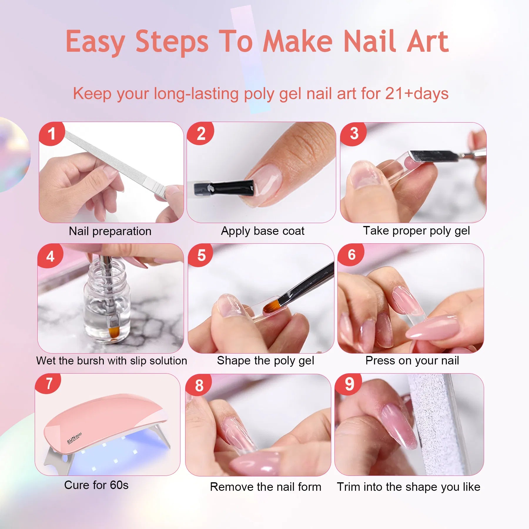 6-Pc Poly Gel Nail Kit – UV Lamp, Brushes & Forms - Opaline Glam Beauty