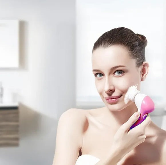 Waterproof Facial Cleansing Brush with 5 Brush Heads - Opaline Glam Beauty