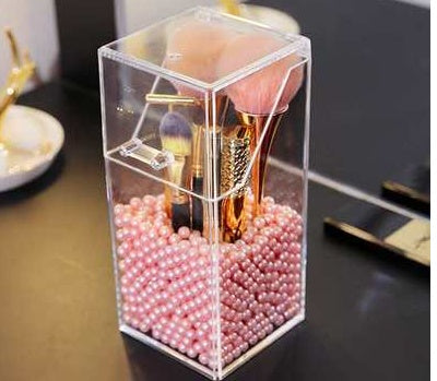 Transparent acrylic makeup brush storage bucket - Opaline Glam Beauty