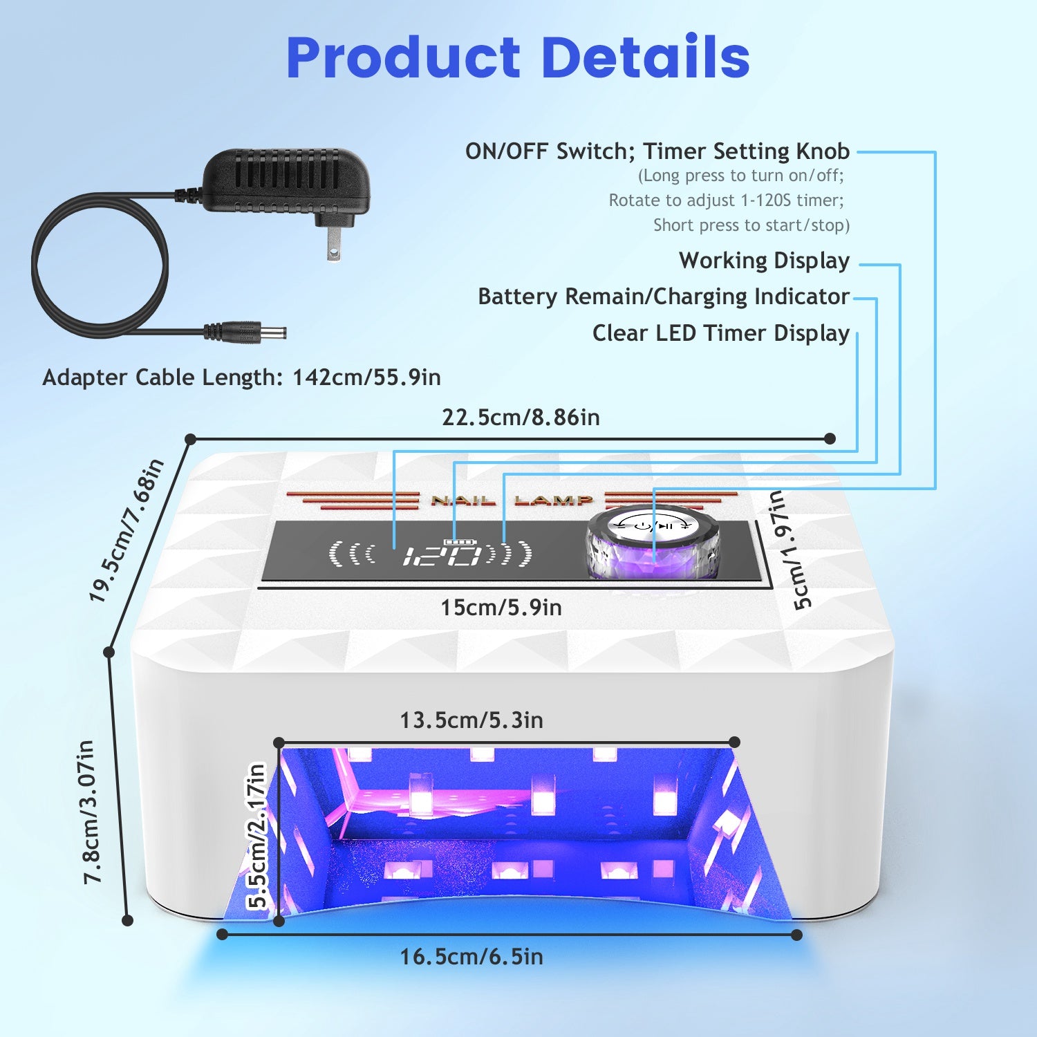 120W Cordless UV Nail Lamp – Rechargeable Gel Curing Light - Opaline Glam Beauty