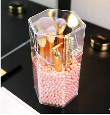 Transparent acrylic makeup brush storage bucket - Opaline Glam Beauty