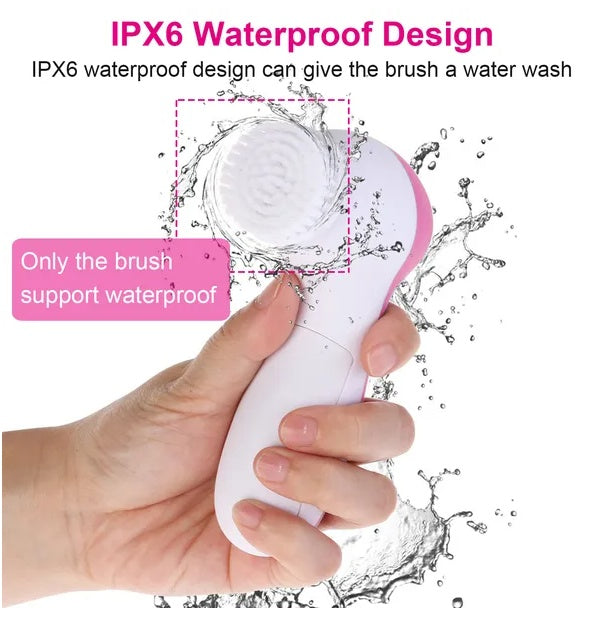 Waterproof Facial Cleansing Brush with 5 Brush Heads - Opaline Glam Beauty