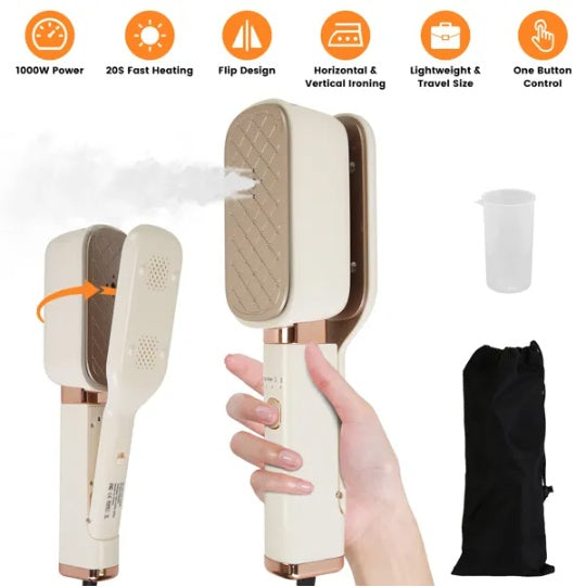 Travel Clothes Steamer with 180° Rotating Head & Flat Iron