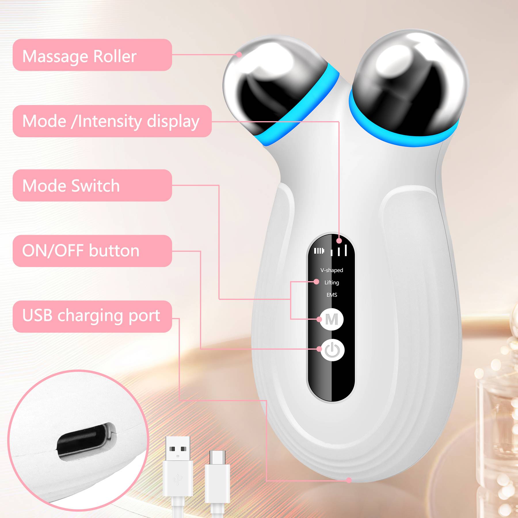 Anti Aging And Wrinkles Microcurrent Facial Device, Boost Skin Care Absorption - Opaline Glam Beauty