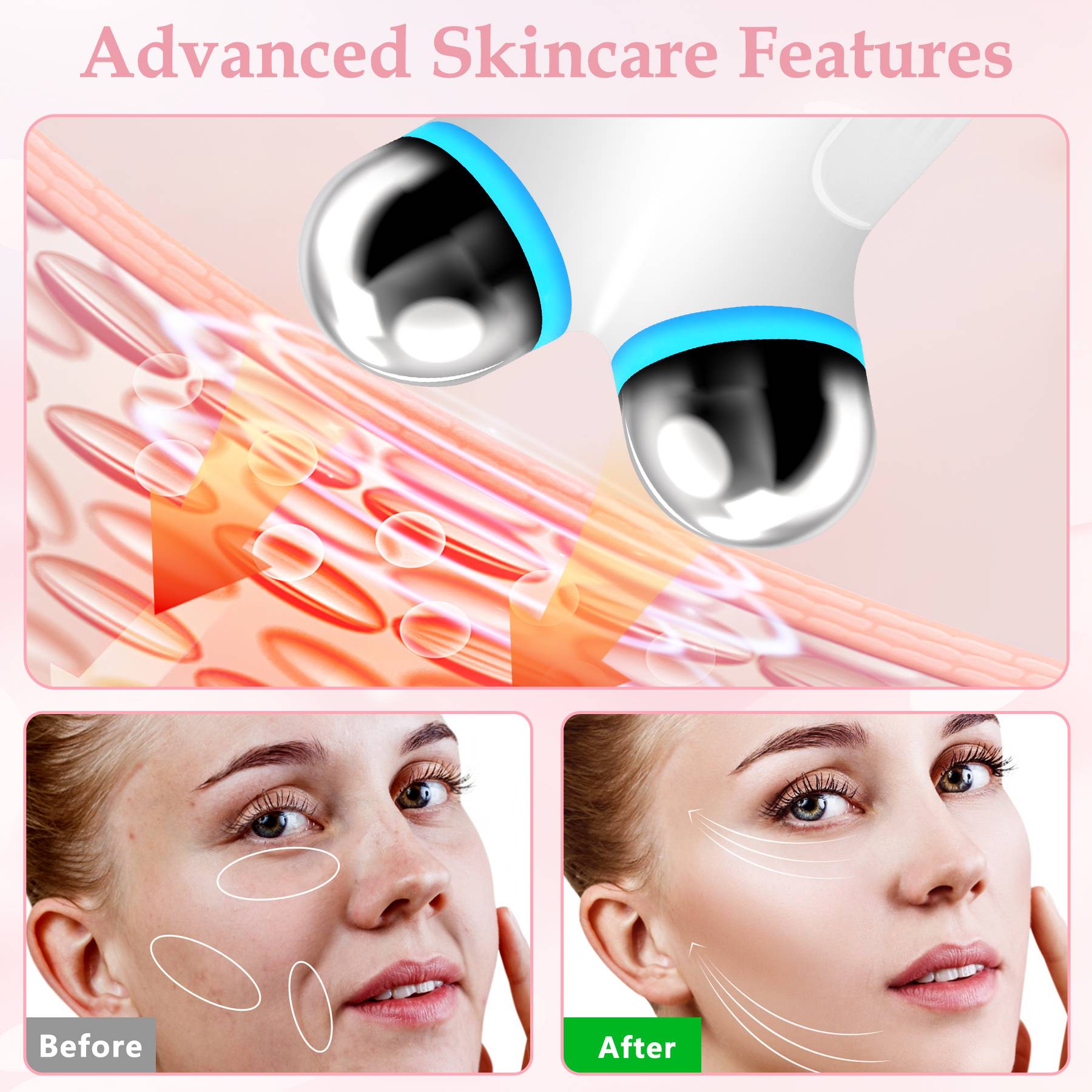 Anti Aging And Wrinkles Microcurrent Facial Device, Boost Skin Care Absorption - Opaline Glam Beauty