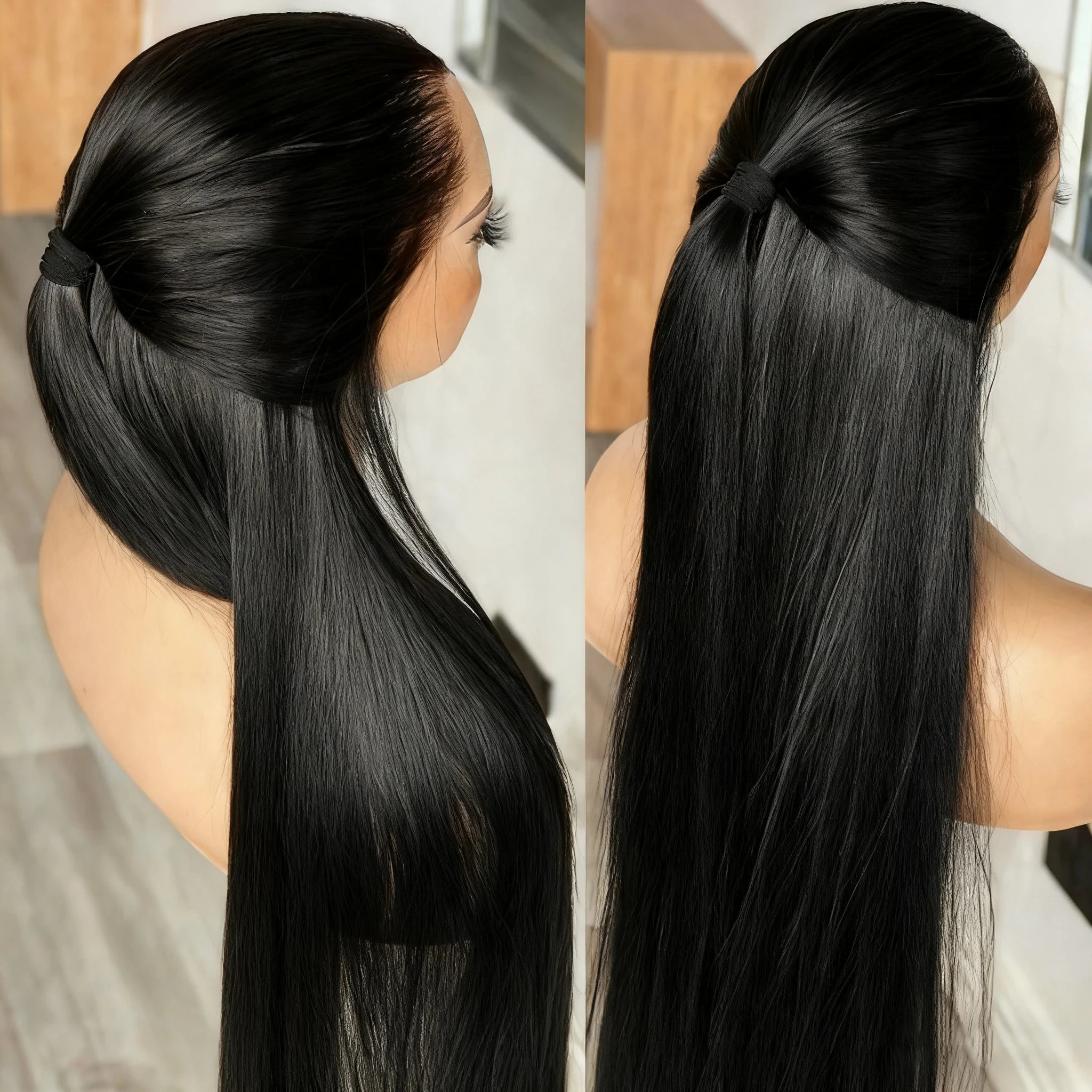 250% Density Bone Straight Glueless HD Lace Front Wig - Opaline Glam Beauty