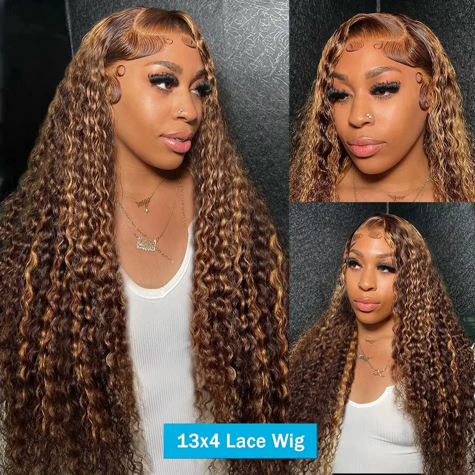 32 36 Inch Highlight Wig Human Hair Deep Wave 13X6 Hd Lace Frontal Wig 13X5 4/27 Ombre Brown Blonde Lace Front Wigs For Women - Opaline Glam Beauty