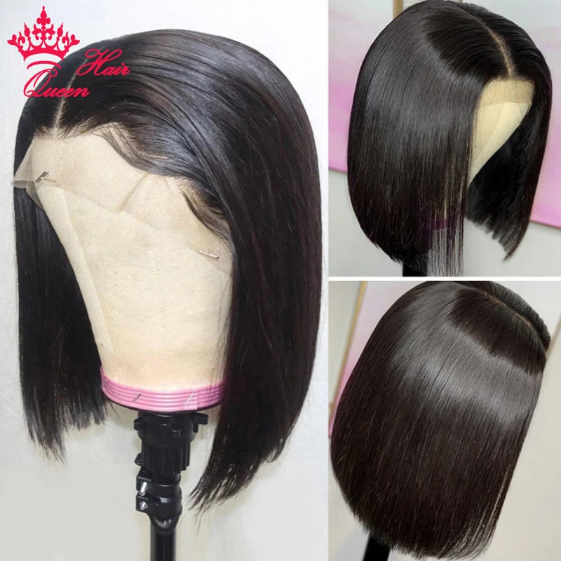 Queen Hair HD Bob Wig Bone Straight HD 4x4 5x5 6x6 Closure Wig HD 13x6 13x4 Full Frontal Bob Wig 100% Raw Human Hair Pre-plucked - Opaline Glam Beauty