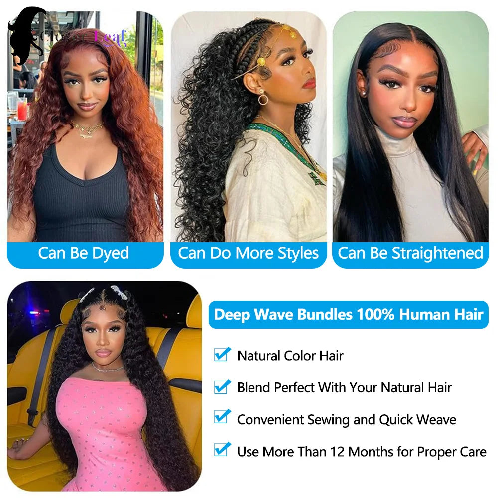 12A Deep Wave Human Hair Bundles 30–32 - Opaline Glam Beauty