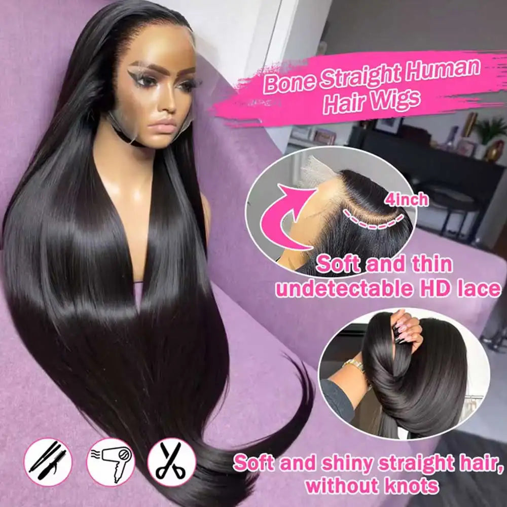 40–42 Inch Straight HD Lace Front Human Hair Wig for Women - Opaline Glam Beauty