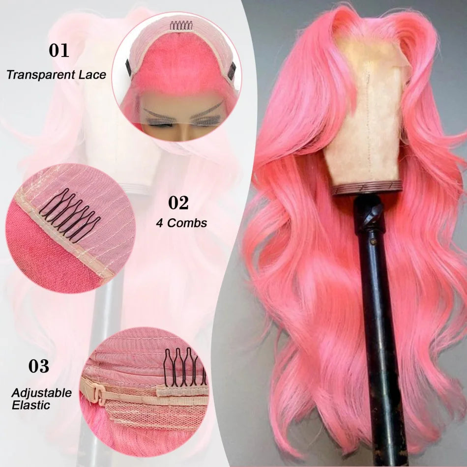 Pink Body Wave Human Hair Wig - Opaline Glam Beauty