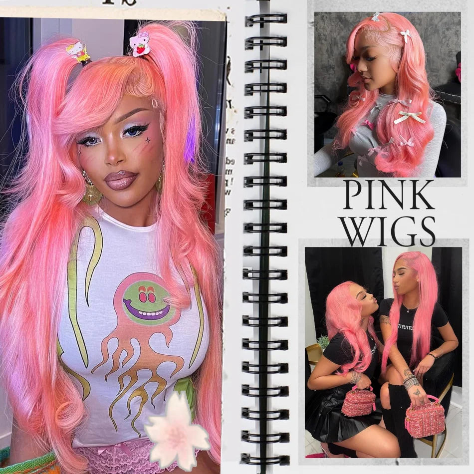 Pink Body Wave Human Hair Wig - Opaline Glam Beauty