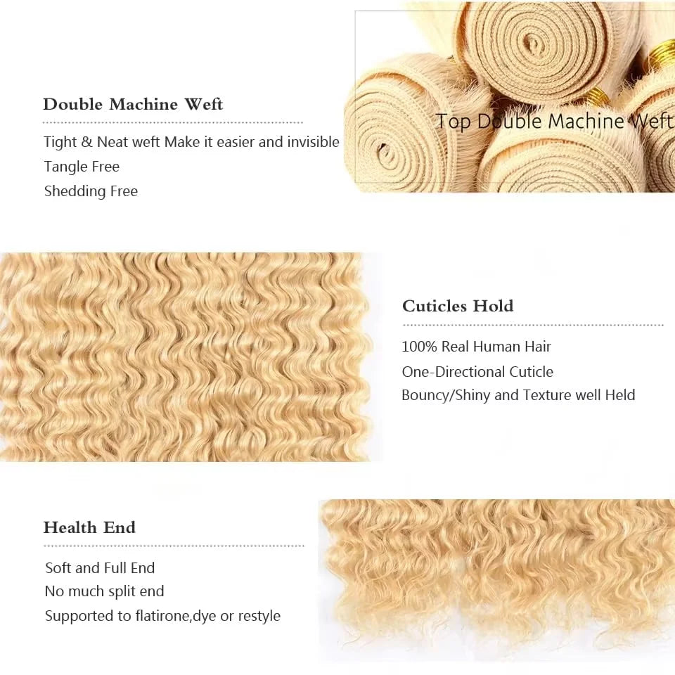 613 Blonde Deep Wave Curly Hair Bundles - Opaline Glam Beauty