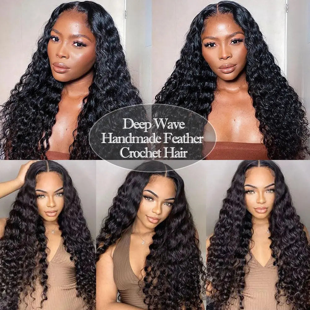 Deep Wave Feather Crochet Hair Extensions - Opaline Glam Beauty