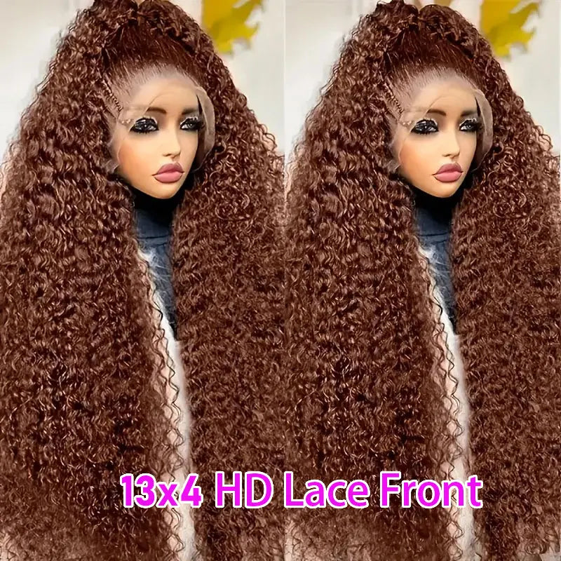 Chocolate Brown Deep Wave 13x6 Lace Front Wig Wig Human Hair Water Wave 250% Density Curly Wig Human Hair Brown Wigs Pre Plucked - Opaline Glam Beauty