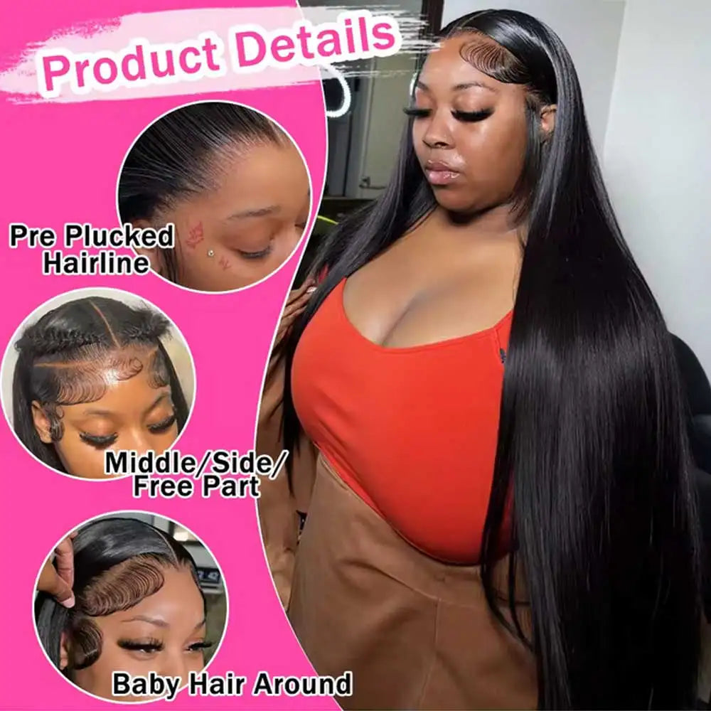 40–42 Inch Straight HD Lace Front Human Hair Wig for Women - Opaline Glam Beauty