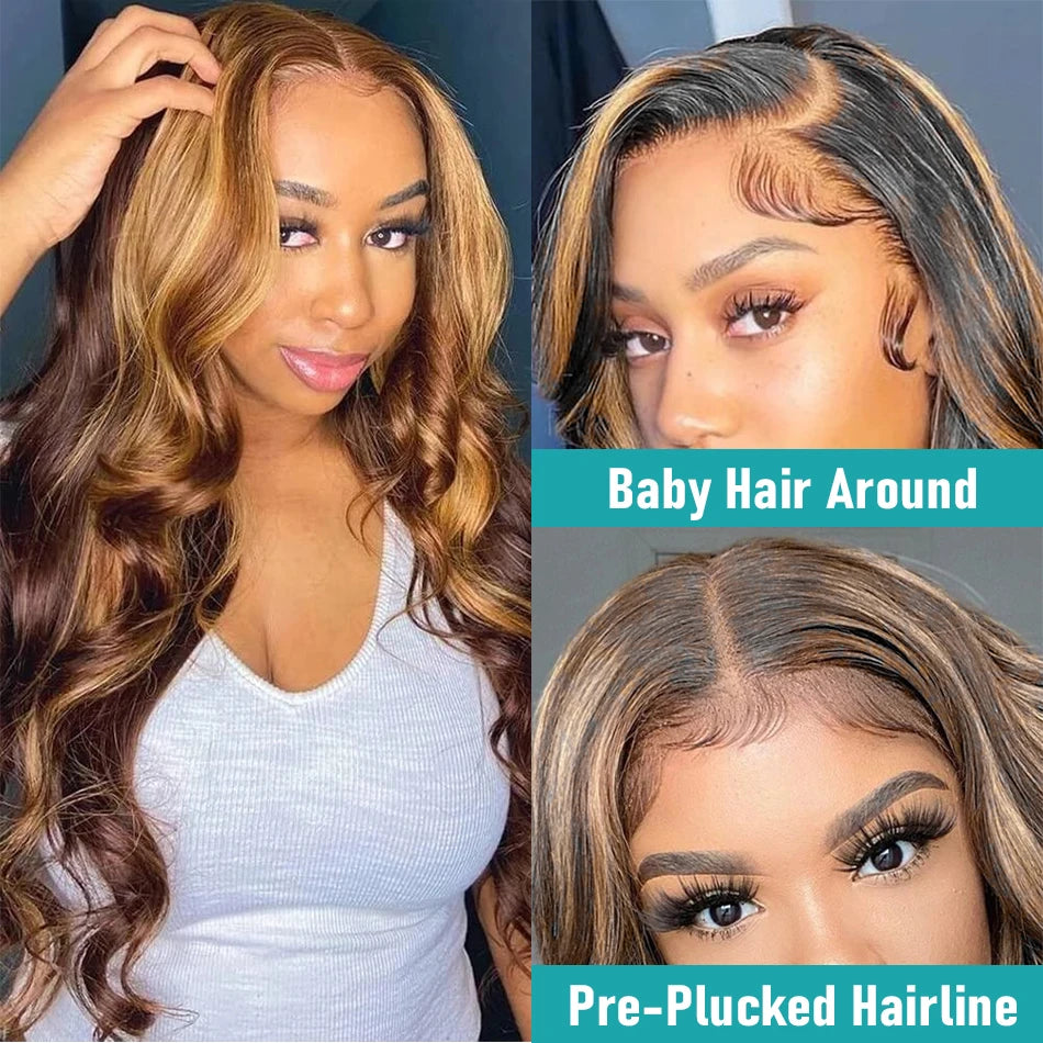 Honey Blonde Highlight Body Wave Lace Front Wig - Opaline Glam Beauty