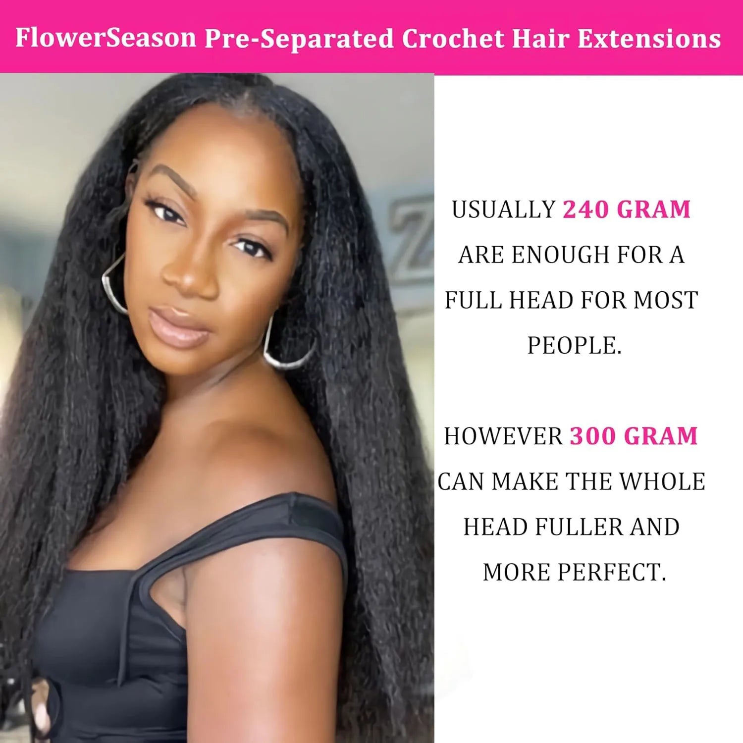 100% Human Hair Kinky Straight Crochet Extensions - Opaline Glam Beauty