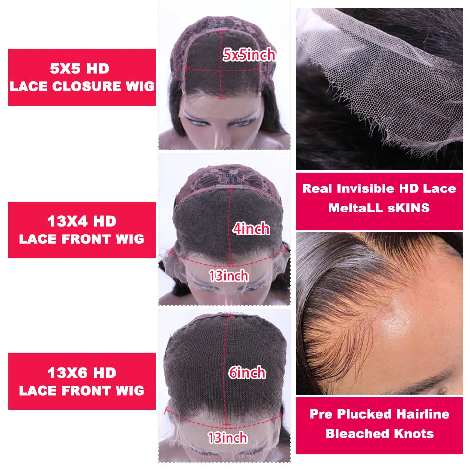 Queen Hair HD Bob Wig Bone Straight HD 4x4 5x5 6x6 Closure Wig HD 13x6 13x4 Full Frontal Bob Wig 100% Raw Human Hair Pre-plucked - Opaline Glam Beauty