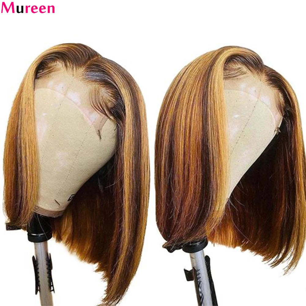 Highlight Ombre Bob Wig Human Hair Straight Lace Front Wig Human Hair 13x4 Pre Plucked HD Lace Front Human Hair Wigs For Women - Opaline Glam Beauty