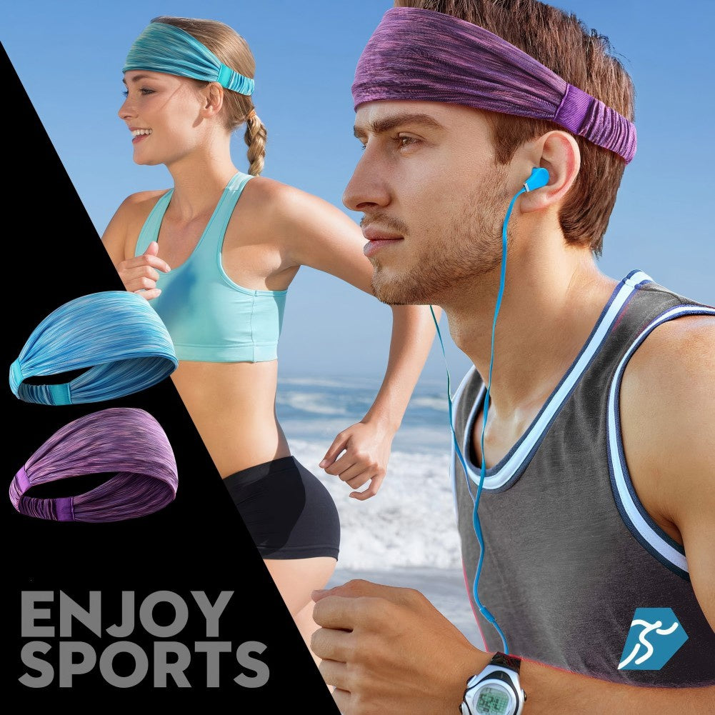 Sports Headbands For Men & Women -5 Pack, Wicking Sweatbands, Elastic Non Slip Sweat Bands