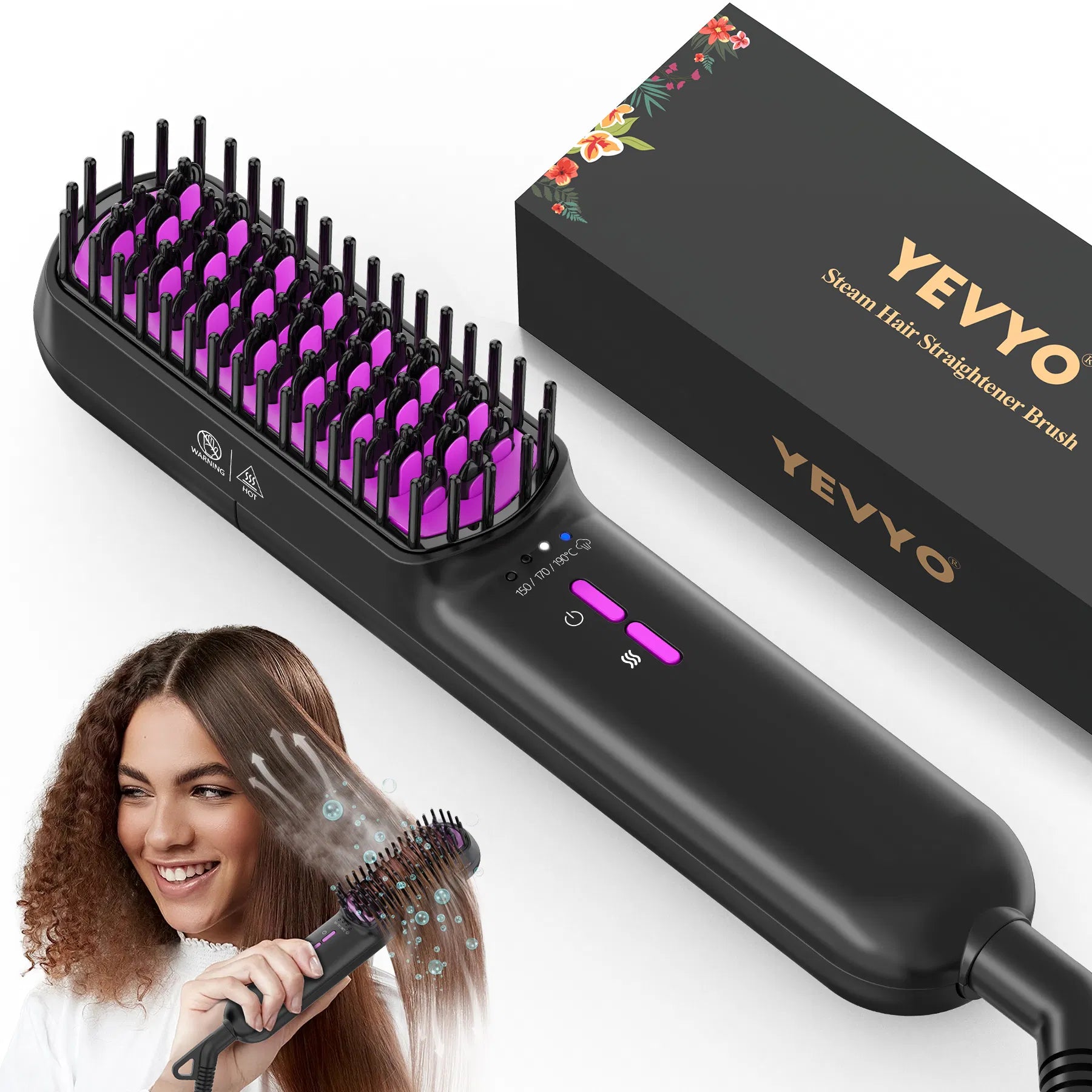 Hair Straightener Brush with Ionic & Steam Technology – Home & Salon Use - Opaline Glam Beauty