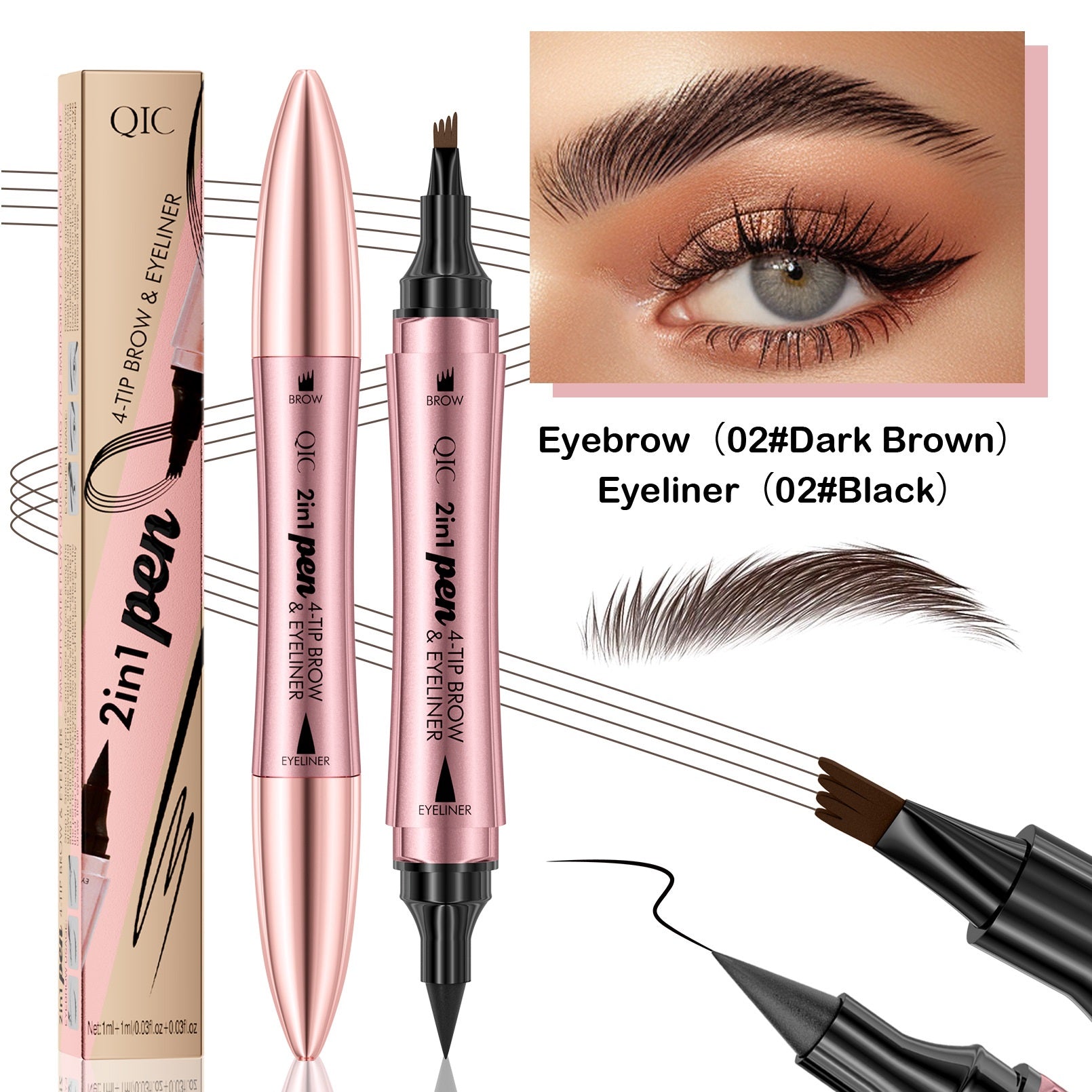 Double-headed 3D Micro-carved Liquid Four-fork Eyebrow Pencil