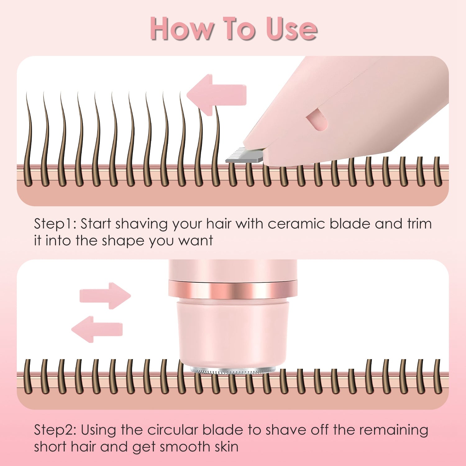 1Pc 2 In 1 Bikini Trimmer For Women Dual Head Cordless Body Shaver IPX7