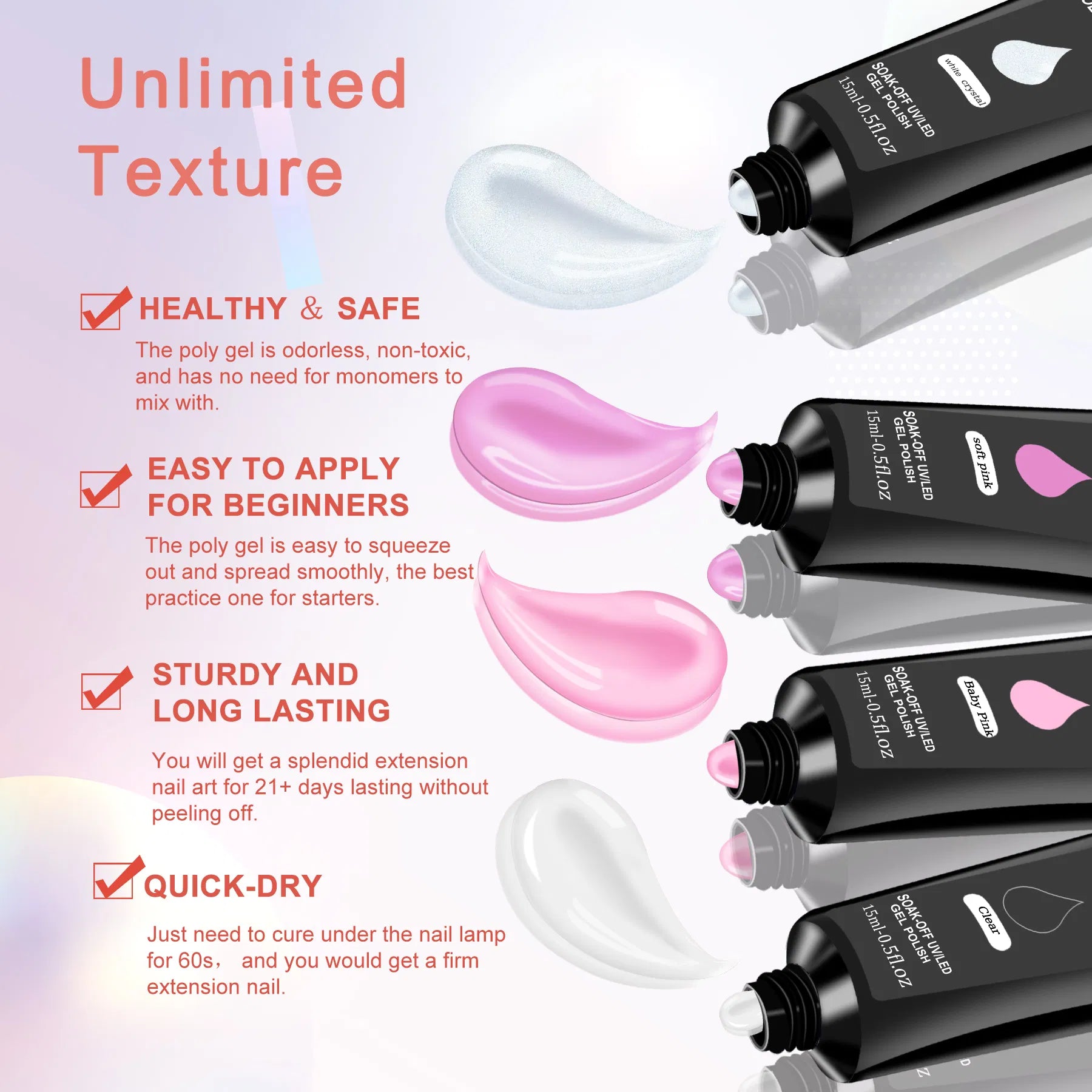 6-Pc Poly Gel Nail Kit – UV Lamp, Brushes & Forms - Opaline Glam Beauty