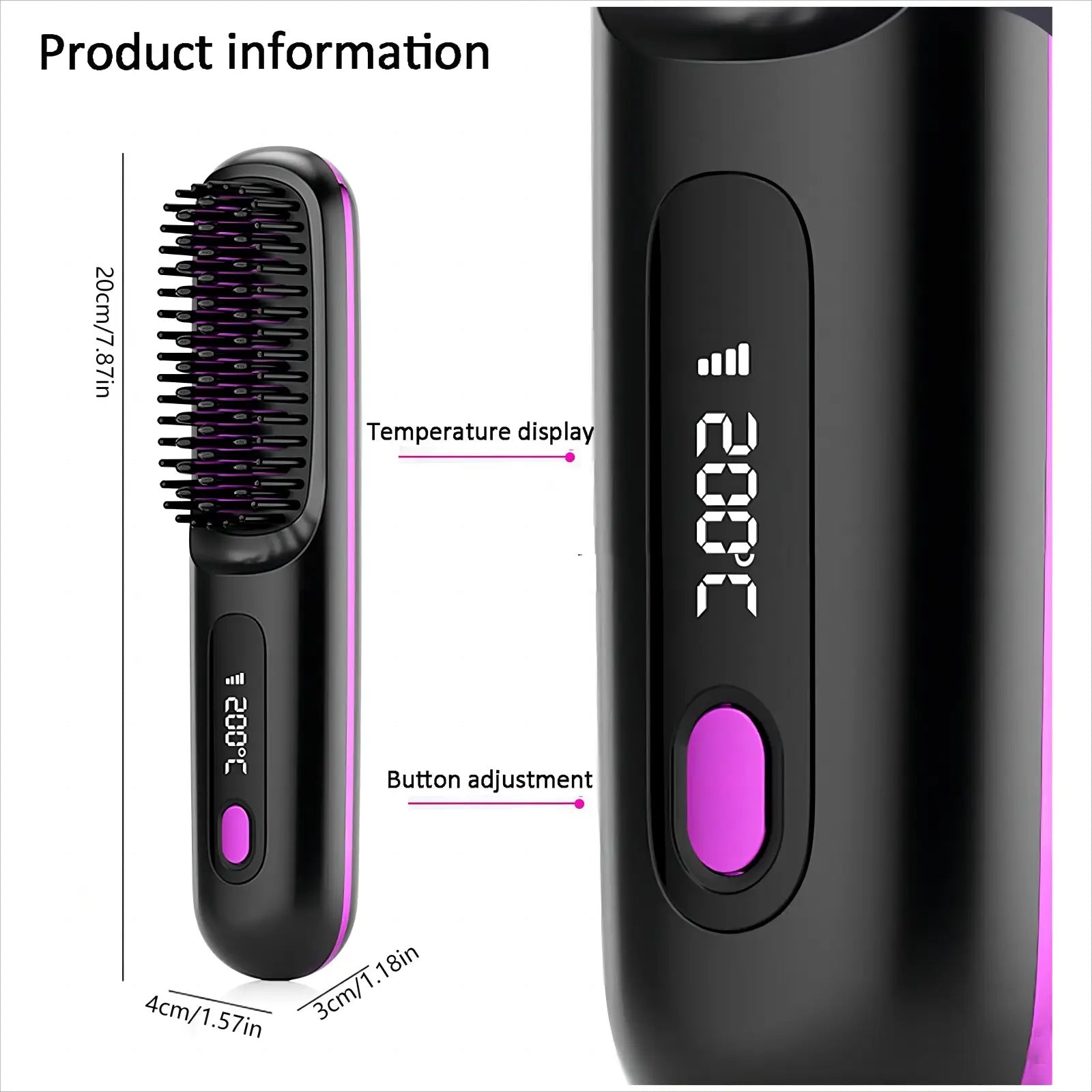 S7 Portable Cordless Hair Straightening Brush With LED Display - Lightweight