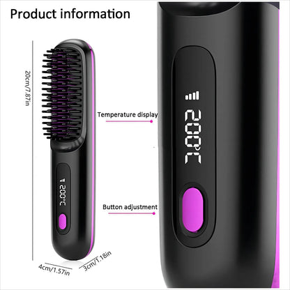 S7 Portable Cordless Hair Straightening Brush With LED Display - Lightweight