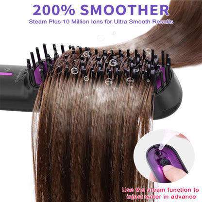 Hair Straightener Brush, Ionic Plus Steam Straightening Brush For SmoothFor Home Salon