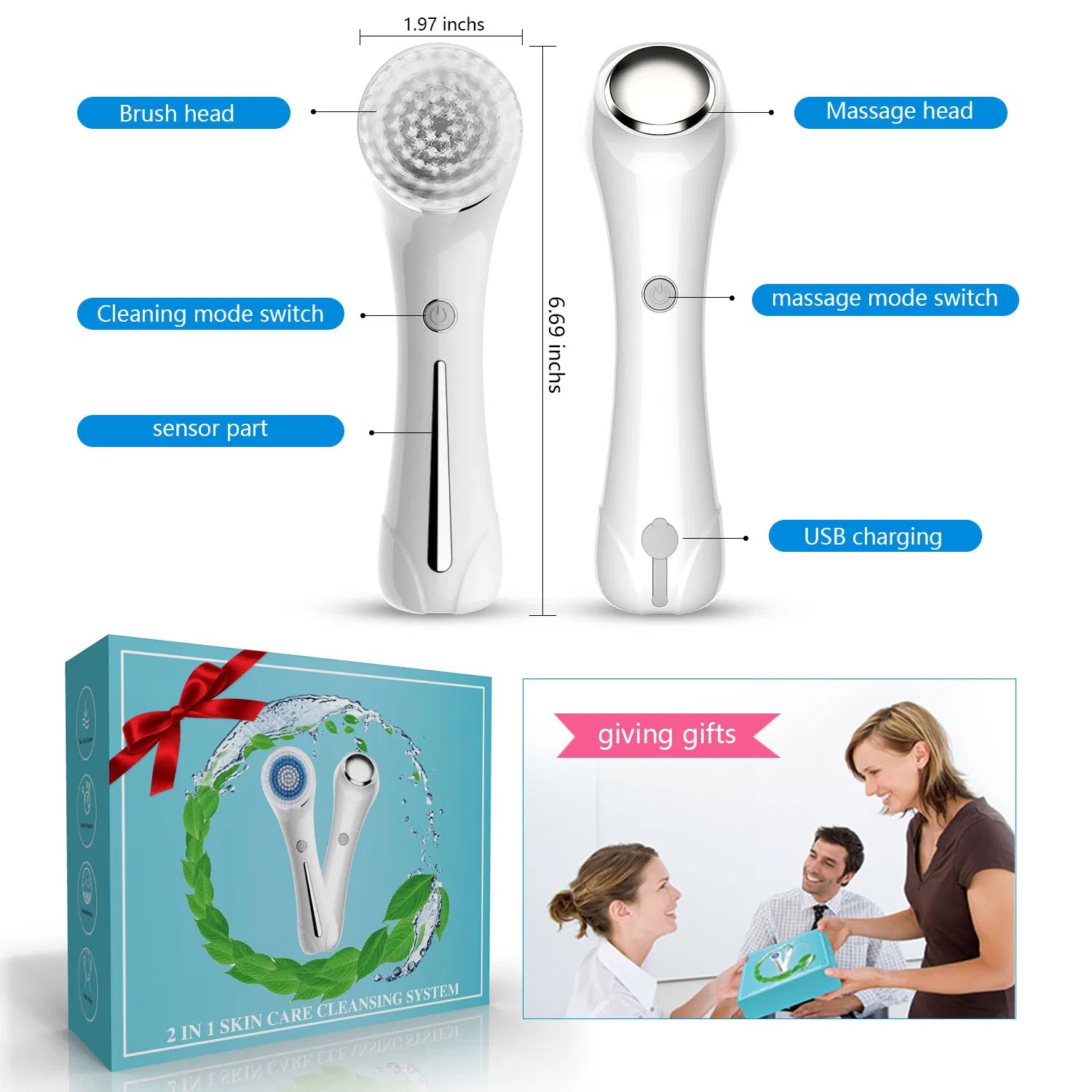 IPX7 Waterproof 3-in-1 Rechargeable Facial Cleansing Brush