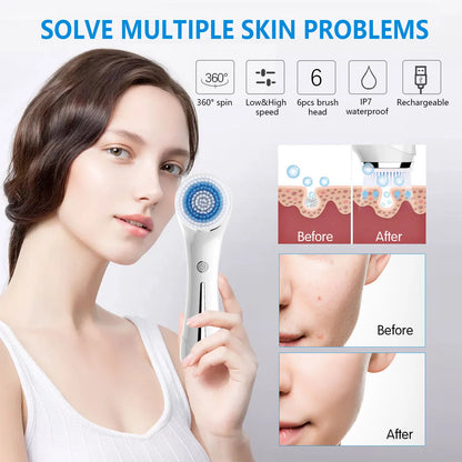 IPX7 Waterproof 3-in-1 Rechargeable Facial Cleansing Brush