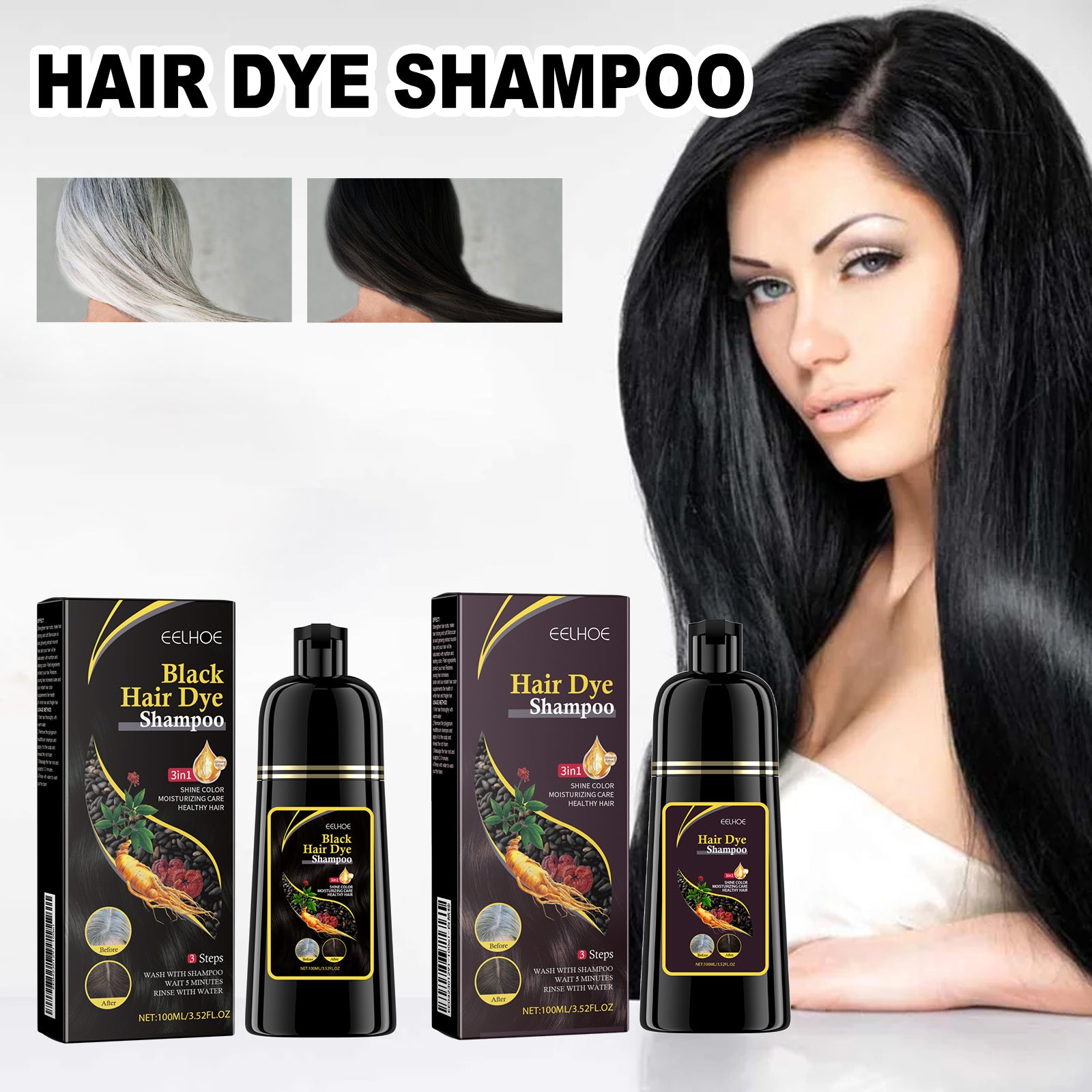 EELHOE Black Hair Shampoo Polygonum Multiflorum Essence Moisturizing