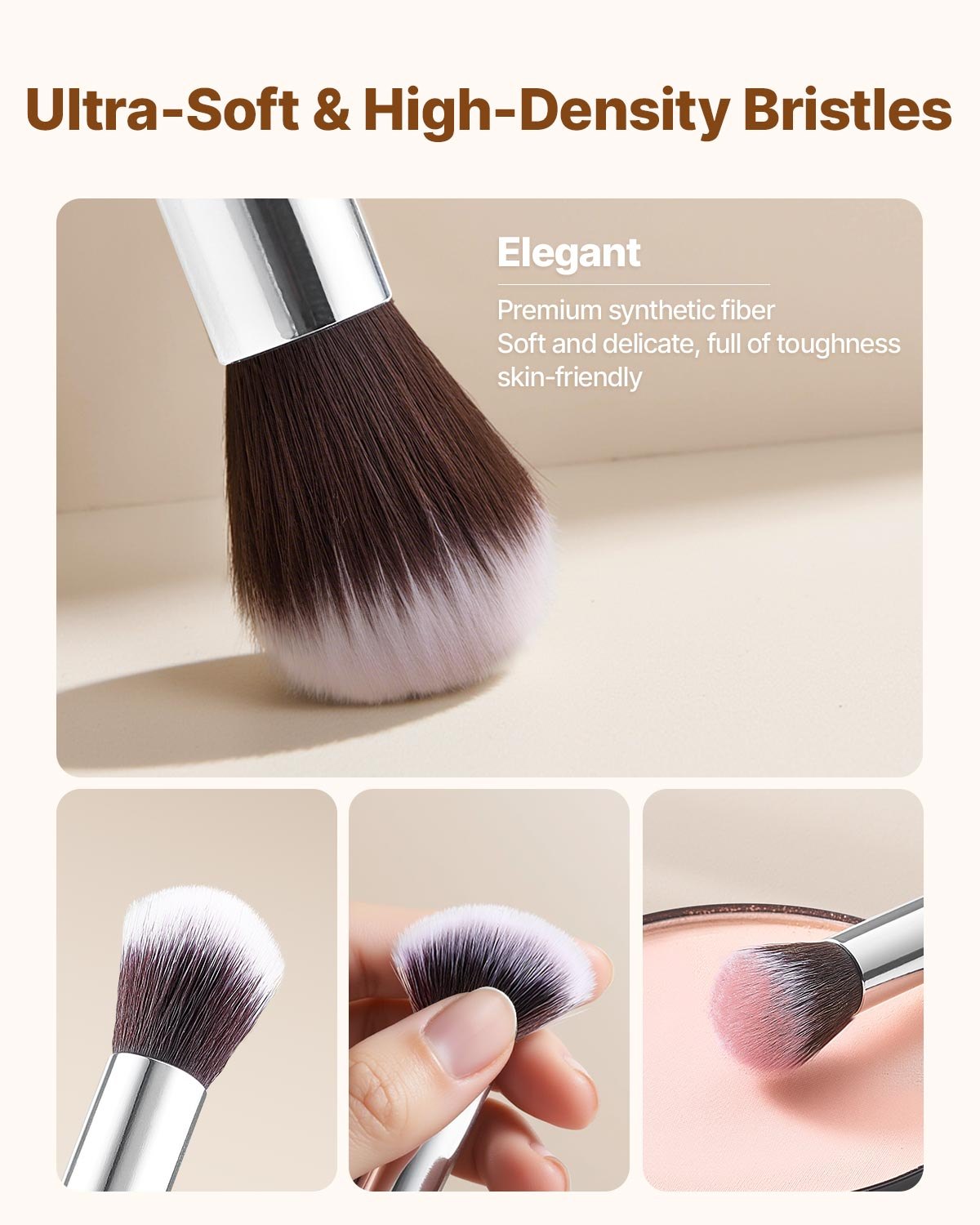 15-Piece Vegan Makeup Brush Set with Wood Handle