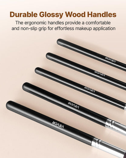 15-Piece Vegan Makeup Brush Set with Wood Handle