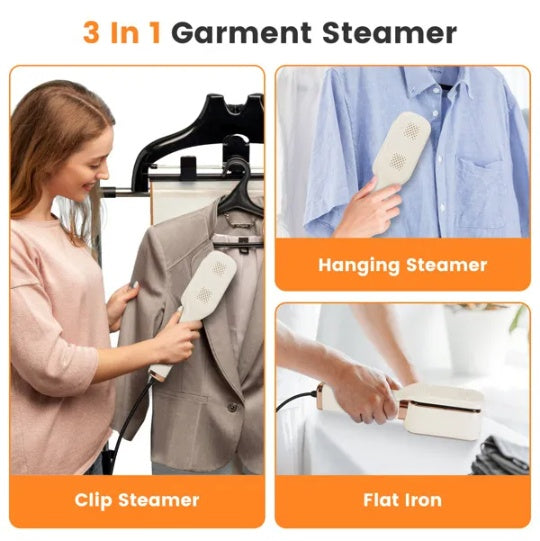 3 In 1 Travel Steamer For Clothes, 1000W Handheld Garment Steamer With 180 Rotating Head - Flat Iron
