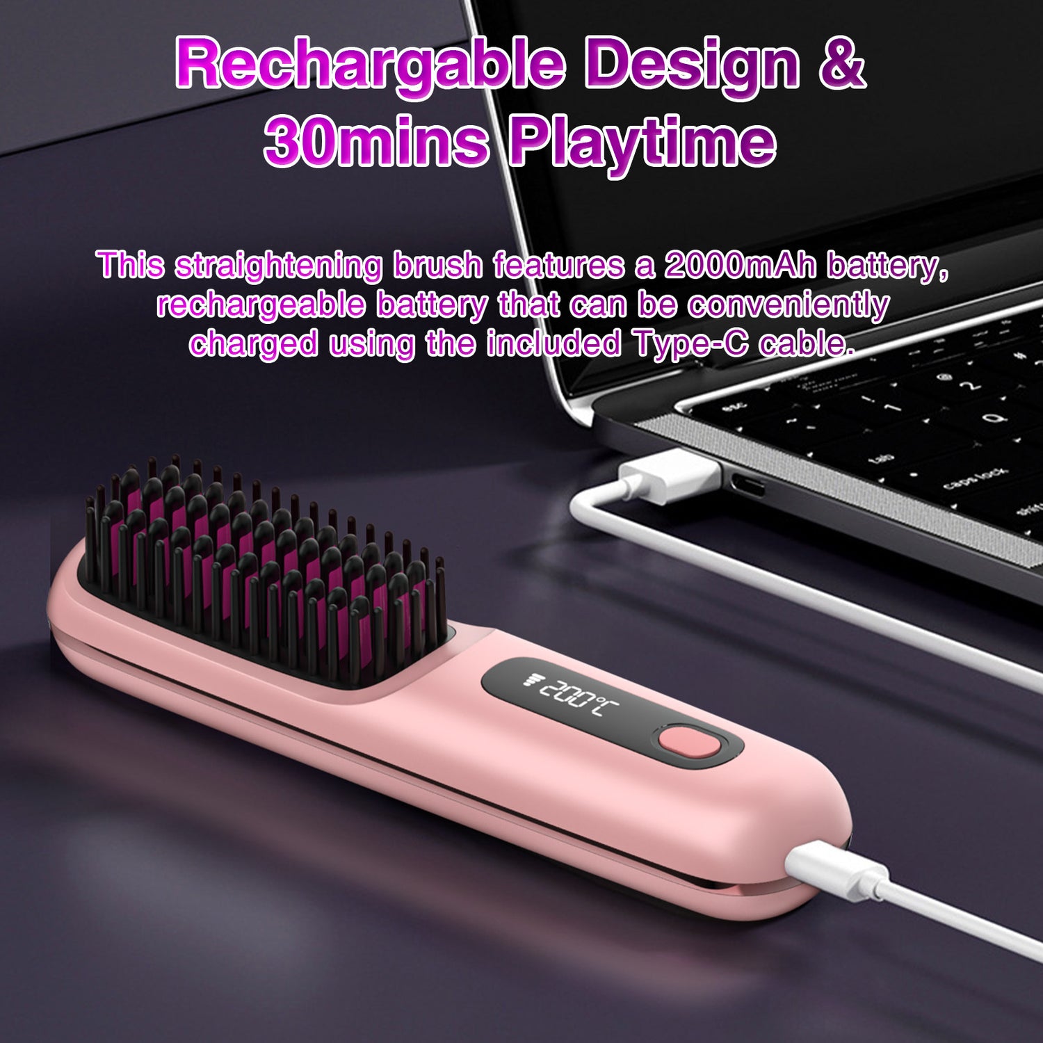 S7 Portable Cordless Hair Straightening Brush With LED Display - Lightweight