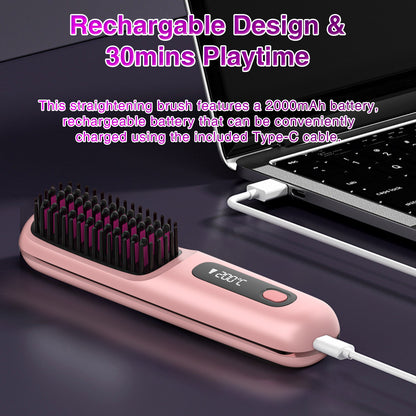 S7 Portable Cordless Hair Straightening Brush With LED Display - Lightweight