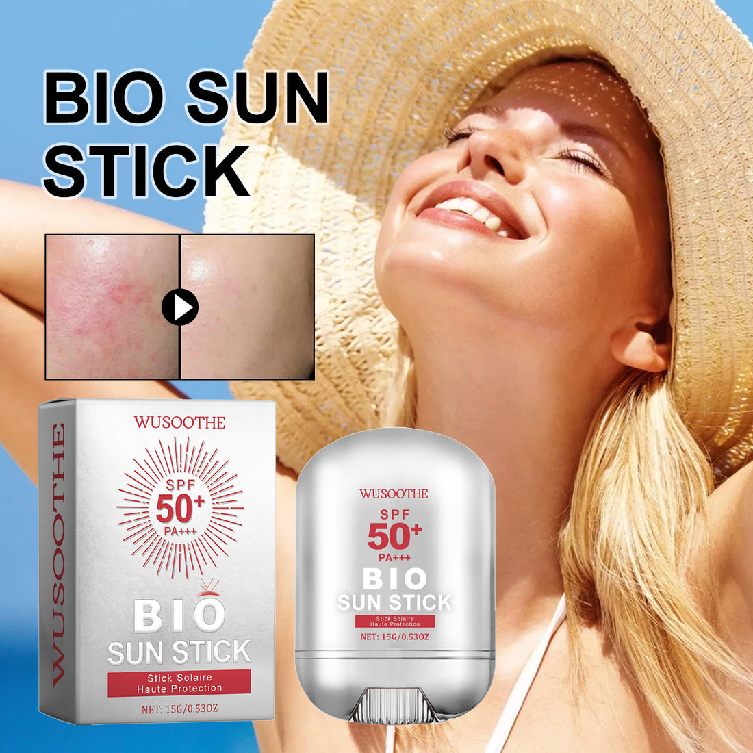 WUSOOTHE Bio Sun Stick 15g - Advanced Protection With Peptide Complex, Collagen And Hyaluronic Acid SPF50