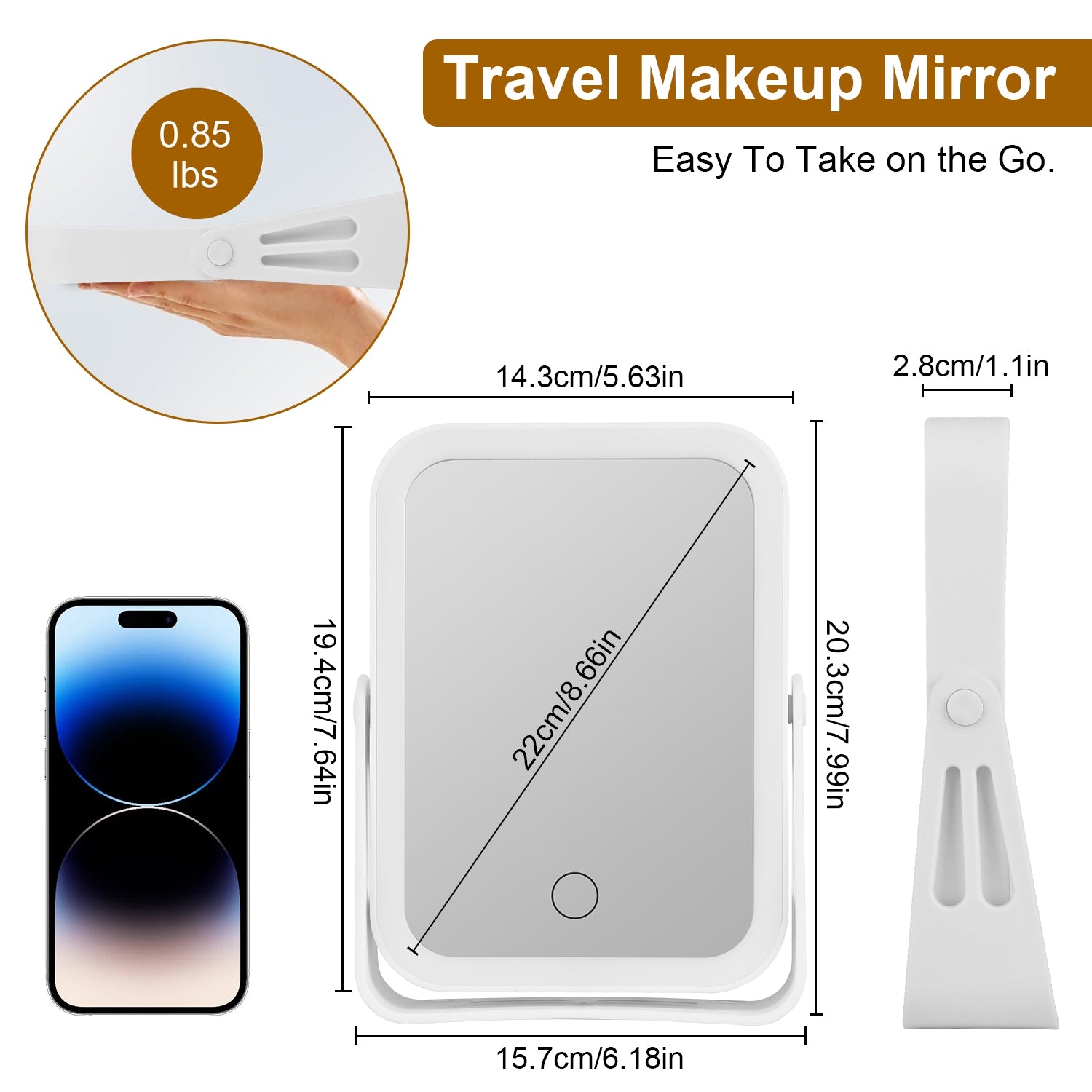 1Pc 10X Magnifying Lighted Makeup Mirror Double Sided Travel Makeup Mirror With 3 Light Colors Touch Screen USB Rechargeable - Opaline Glam Beauty
