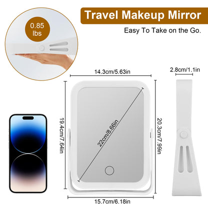 1Pc 10X Magnifying Lighted Makeup Mirror Double Sided Travel Makeup Mirror With 3 Light Colors Touch Screen USB Rechargeable - Opaline Glam Beauty
