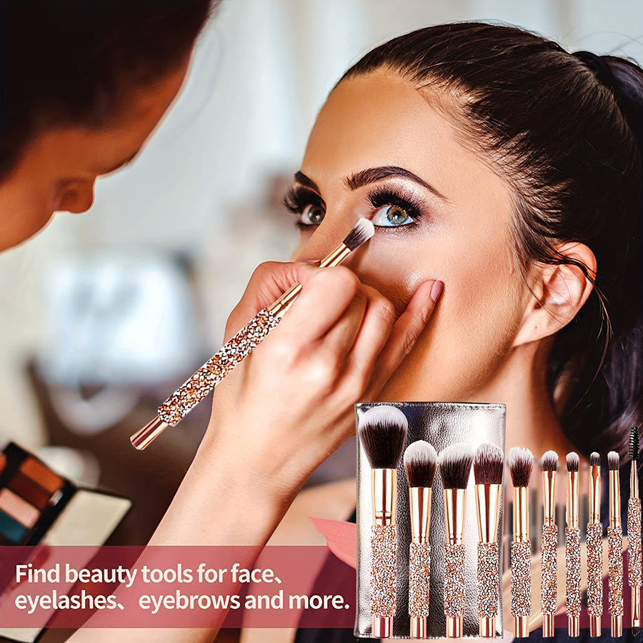 10-Piece Luxury Crystal Diamond Makeup Brush Set