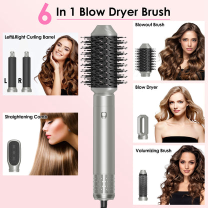 1Pc 6 In 1 Hot Air Styler Volumizer Straightener Curler Dryer Automatic Wrap Styler